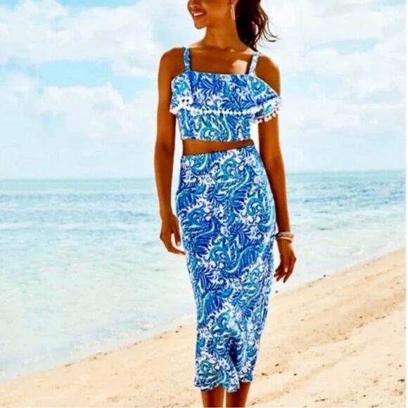 Lilly Pulitzer Dresses & Skirts - Lilly Pulitzer Gretna Linen 2 Pc Set Top Skirt in Baha Blue Size 6